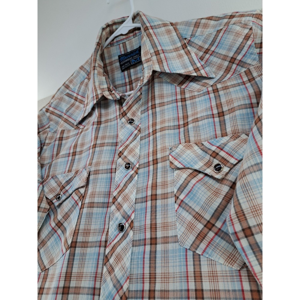 Vtg Maverick Shirt Mens Small Long Tails 70's Plaid Pearl Snap Western USA Made